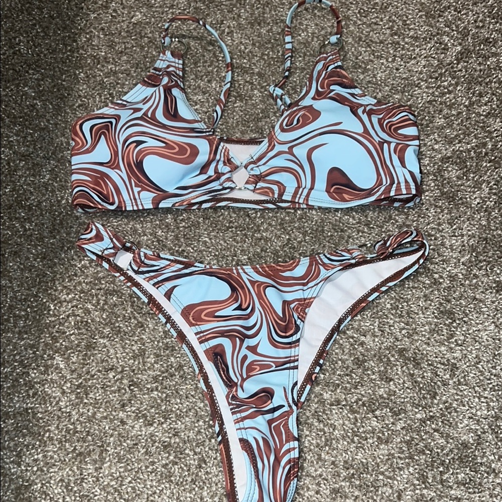 SHEIN Blue and Brown Swirl Bikini Set